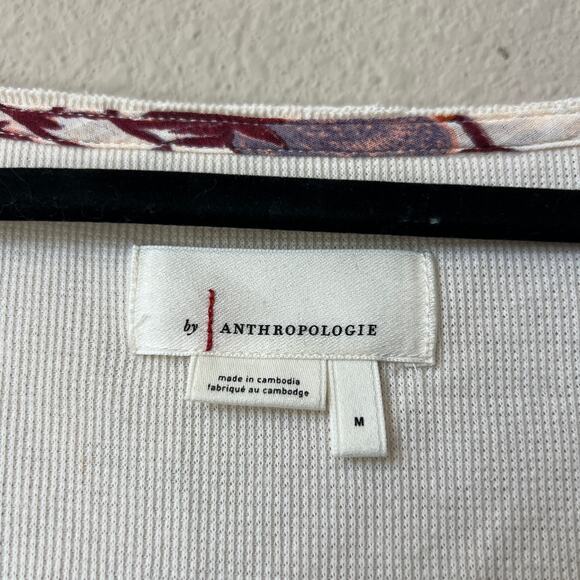 Anthropologie Annette White Waffle Knit Floral Sleeve Top Size M - Picture 4 of 7